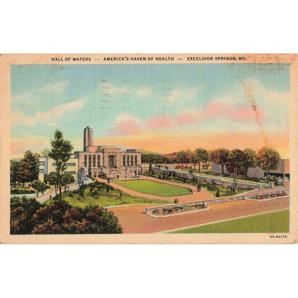 Vintage 1945 Hall of Waters Excelsior Springs MO Linen Postcard Curt Teich